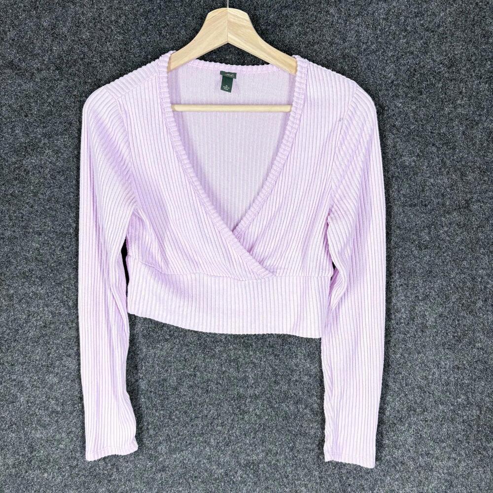 Wild Fable Cropped Top Women M Medium Purple V-Neck Long Sleeve Casual Stretch